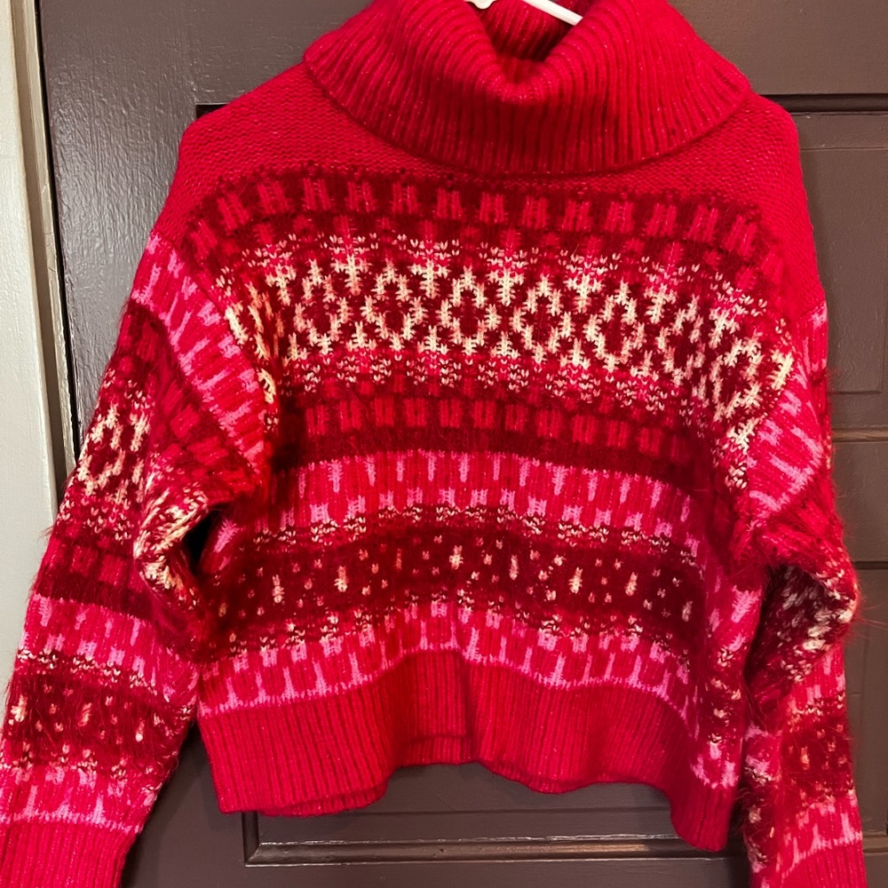 Universal Thread Red Patterned Cowl Neck Sweater